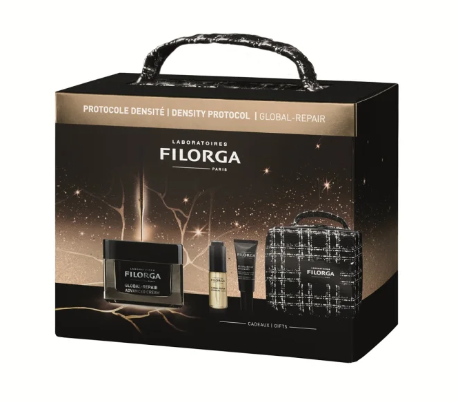 Filorga Global Repair Xmas 2025 cofanetto con crema 50 ml + elixir 30 ml + contorno occhi e labbra 4 ml + pochette - Cofanetto Regalo Beauty
